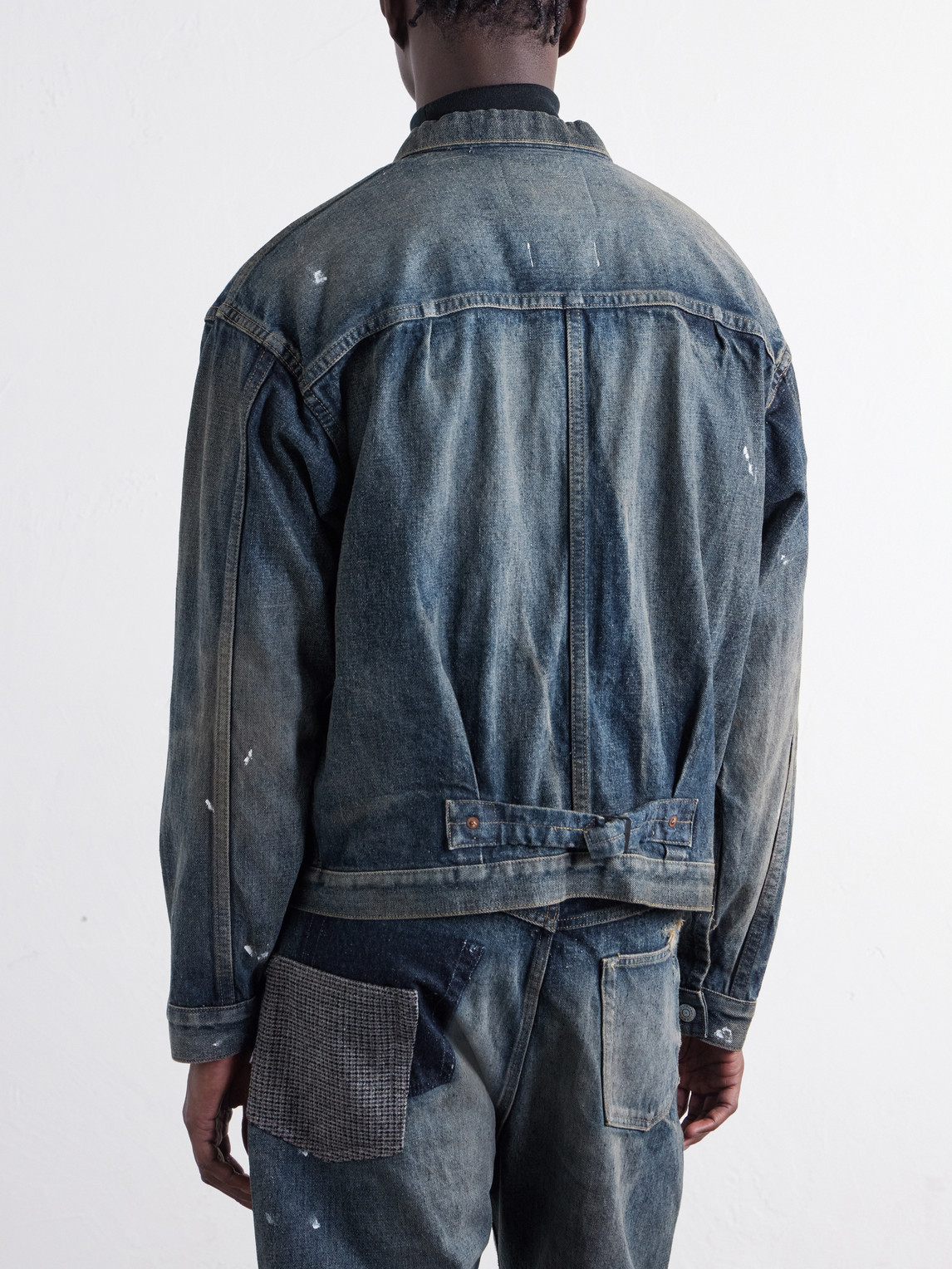 Patchwork Distressed Paint-Splattered Denim Jacket