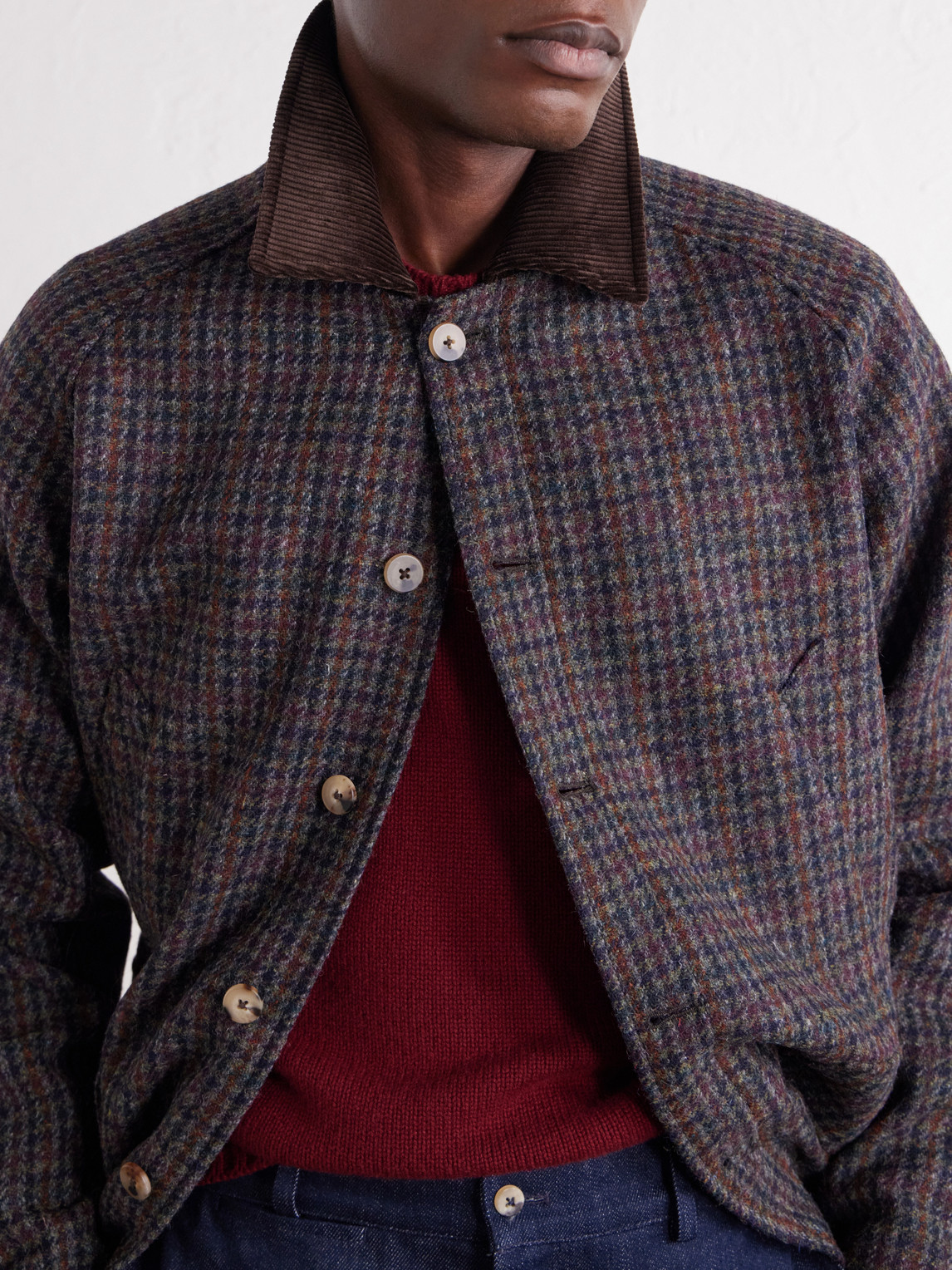 Checked Corduroy-Trimmed Wool-Tweed Jacket