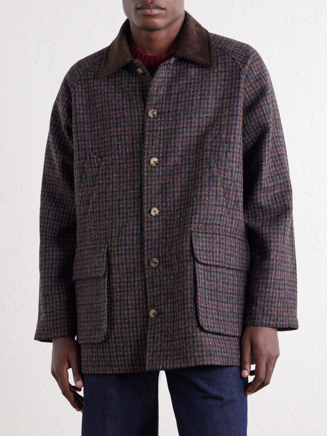Checked Corduroy-Trimmed Wool-Tweed Jacket