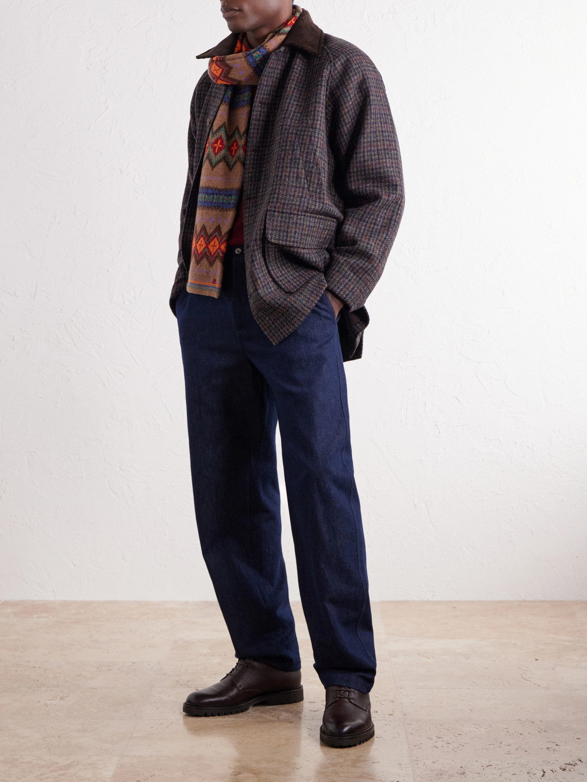Checked Corduroy-Trimmed Wool-Tweed Jacket