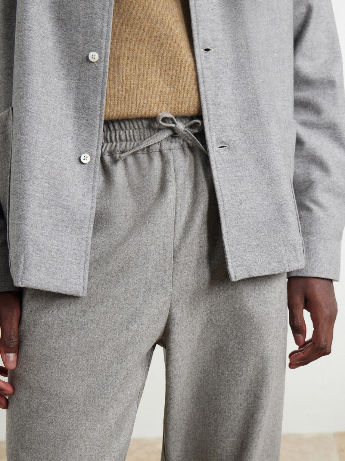 Tapered Virgin Wool Drawstring Trousers