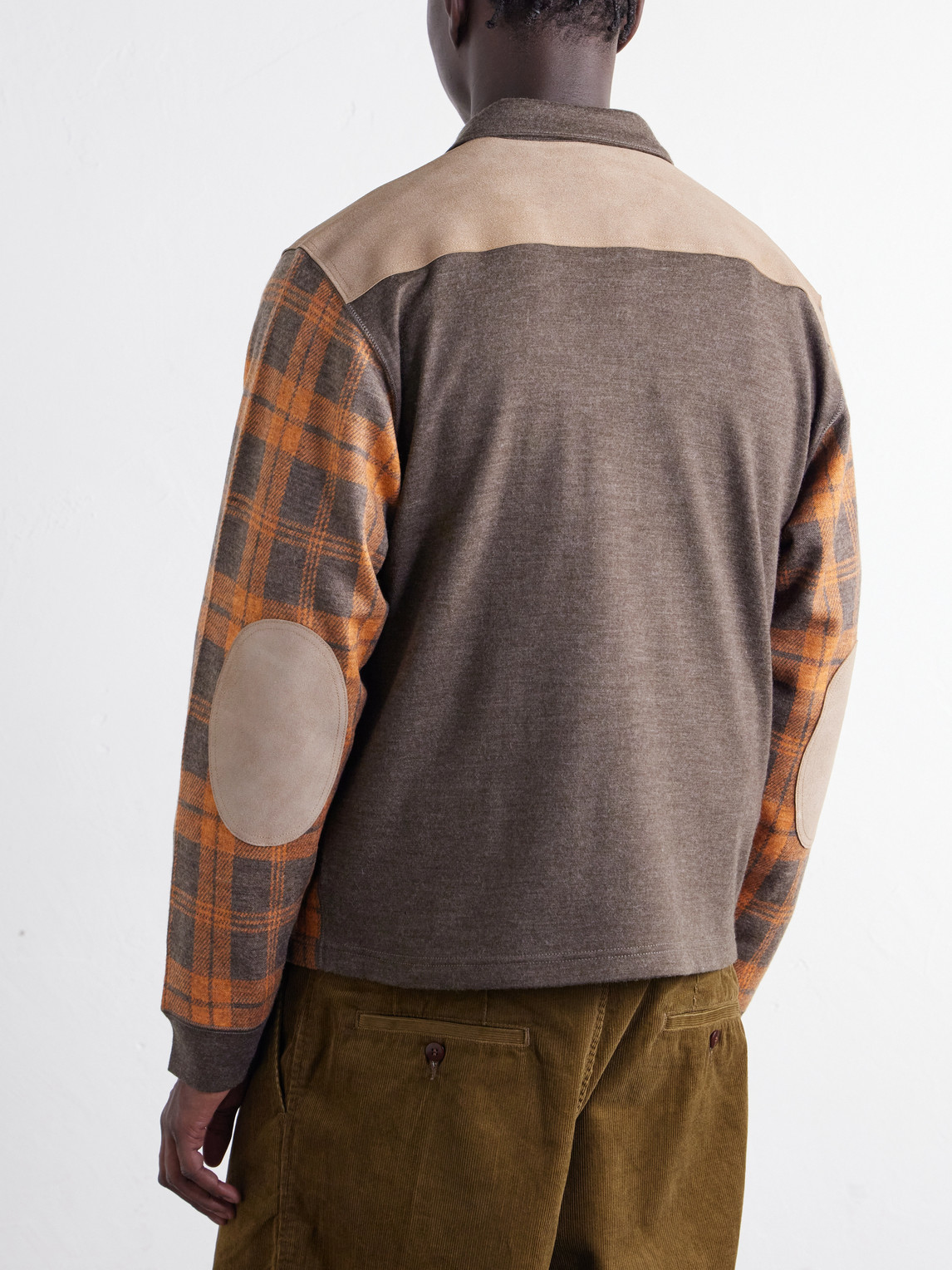 Checked Suede-Trimmed Wool-Flannel Blouson Jacket