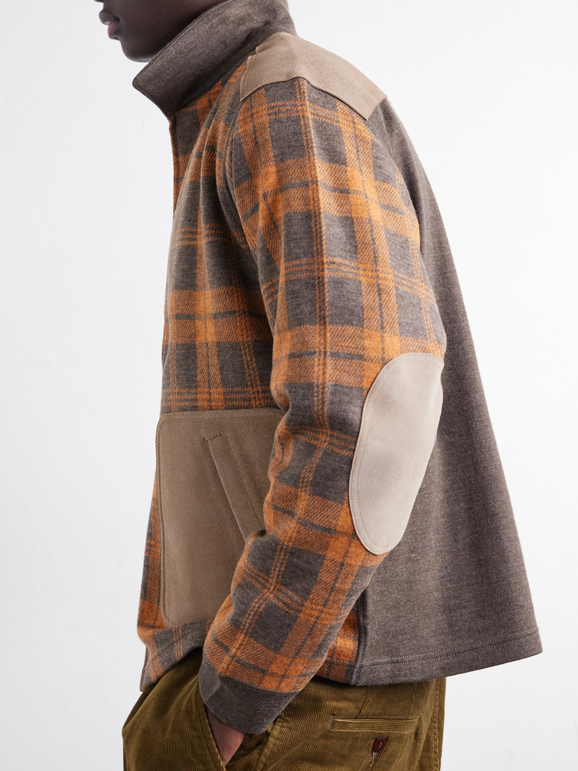Checked Suede-Trimmed Wool-Flannel Blouson Jacket