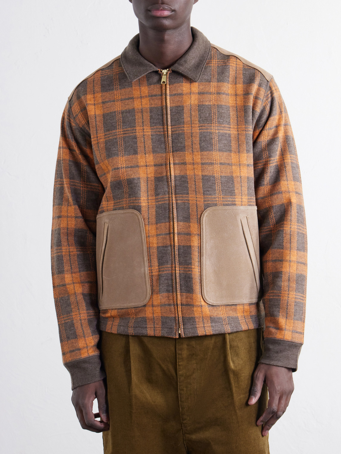 Checked Suede-Trimmed Wool-Flannel Blouson Jacket