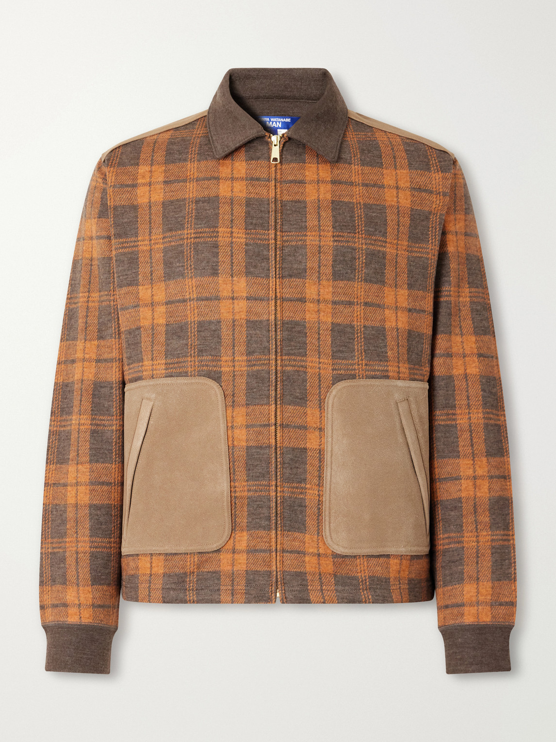 Checked Suede-Trimmed Wool-Flannel Blouson Jacket