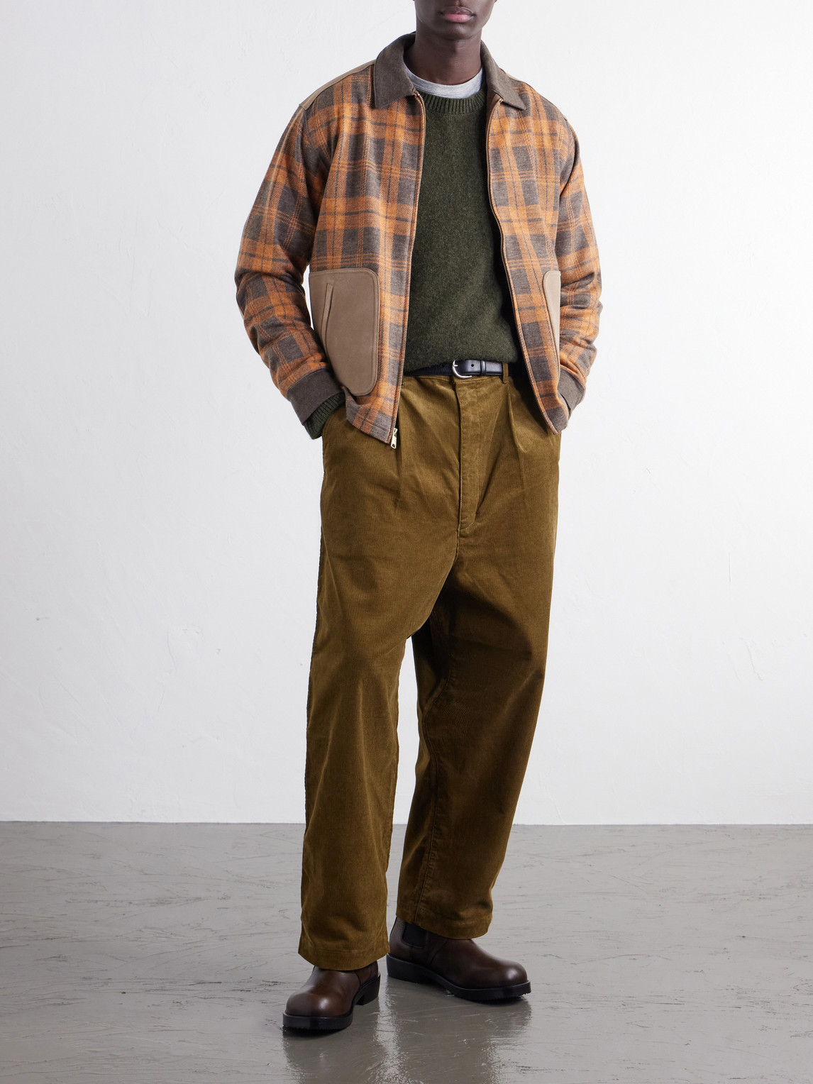 Checked Suede-Trimmed Wool-Flannel Blouson Jacket