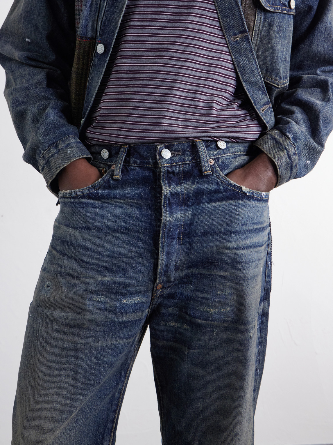 Distressed Paint-Splattered Flared Jeans