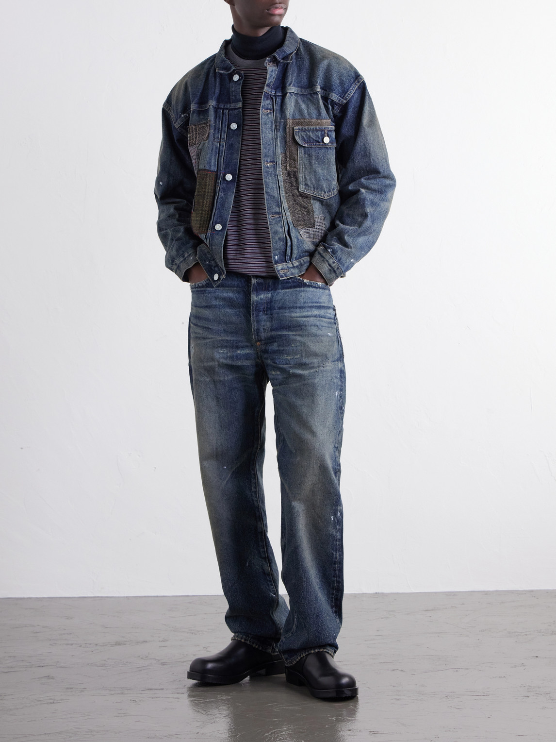 Distressed Paint-Splattered Flared Jeans