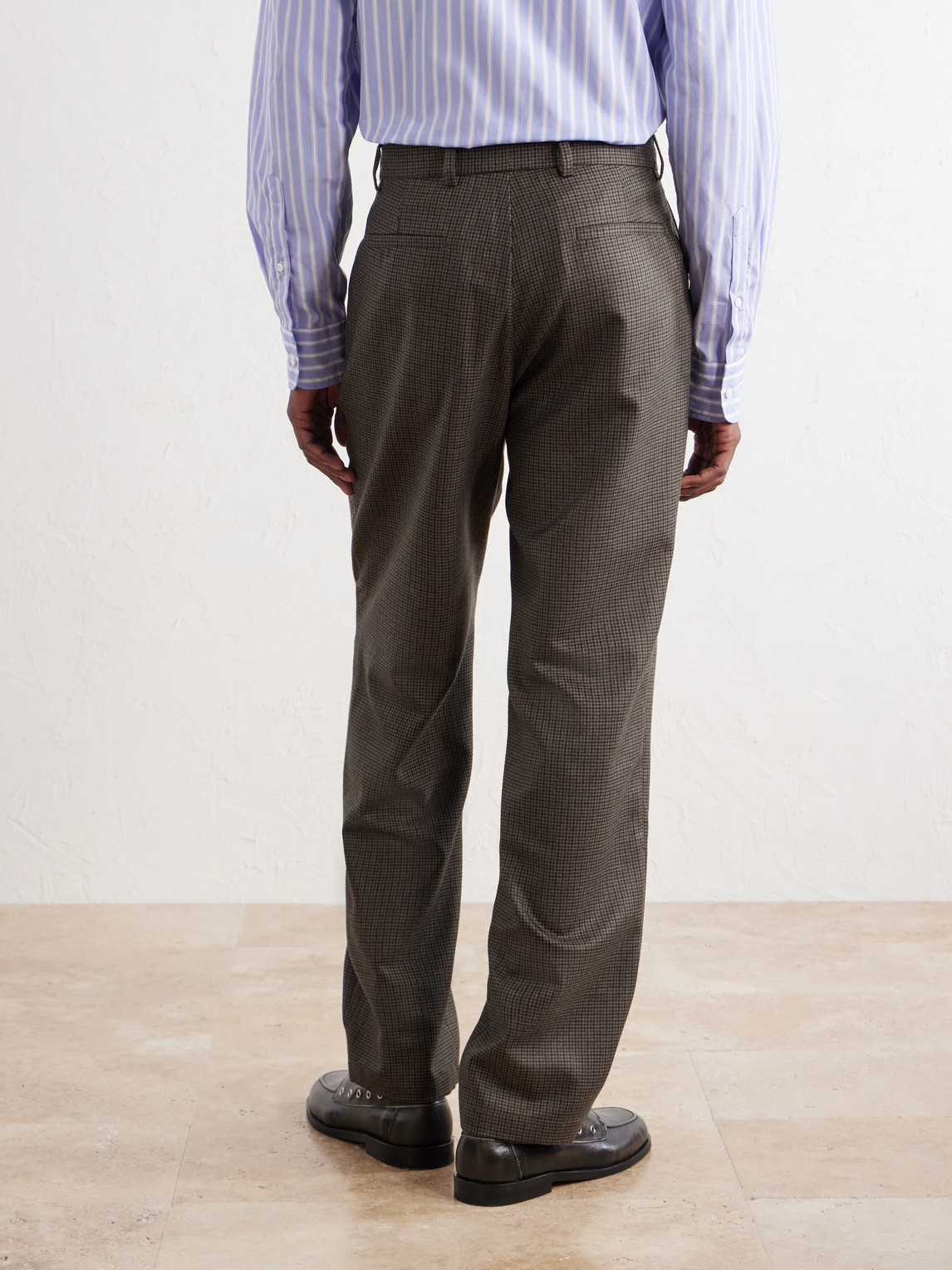 Straight-Leg Pleated Puppytooth Wool-Flannel Trousers