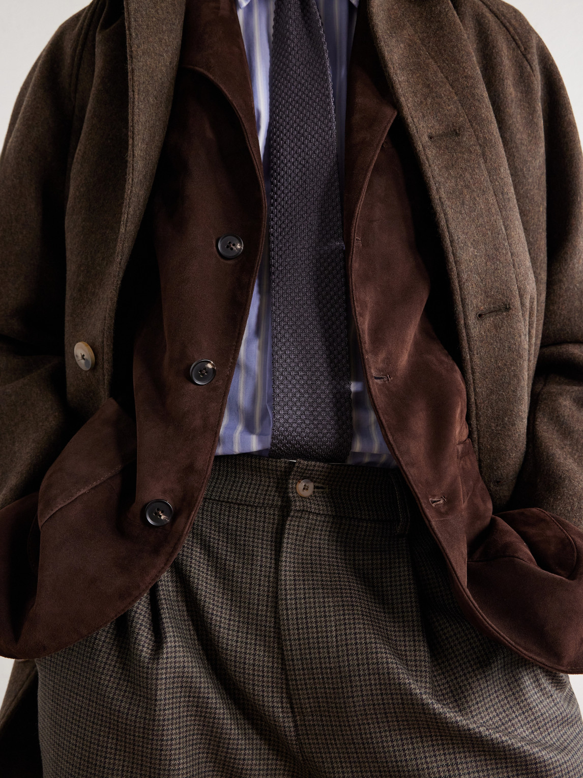 Straight-Leg Pleated Puppytooth Wool-Flannel Trousers