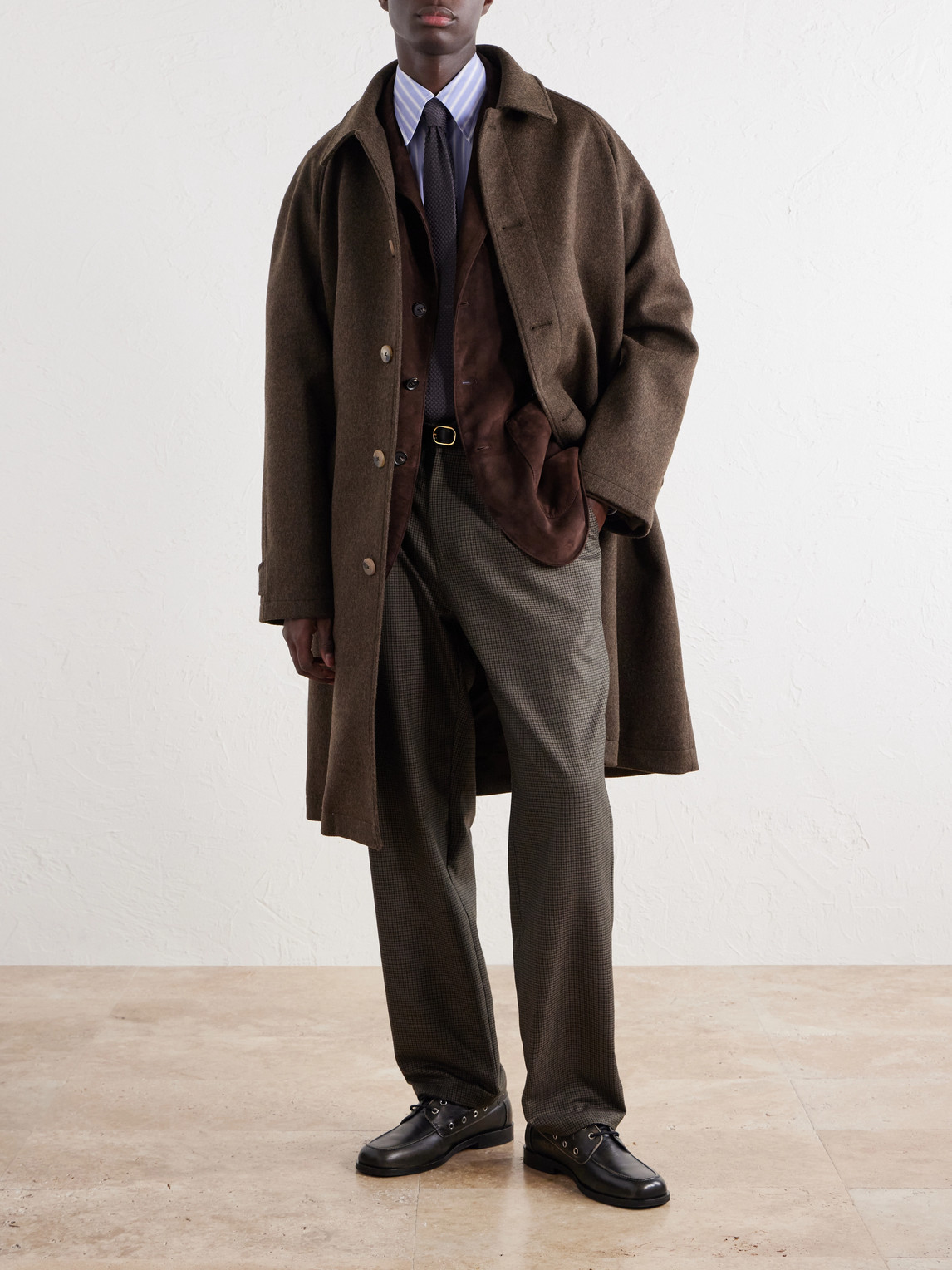 Straight-Leg Pleated Puppytooth Wool-Flannel Trousers