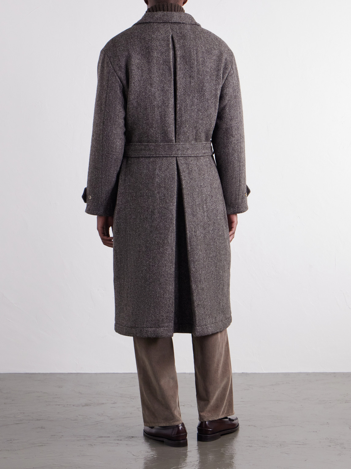 Double-Breasted Herringbone Wool-Tweed Coat
