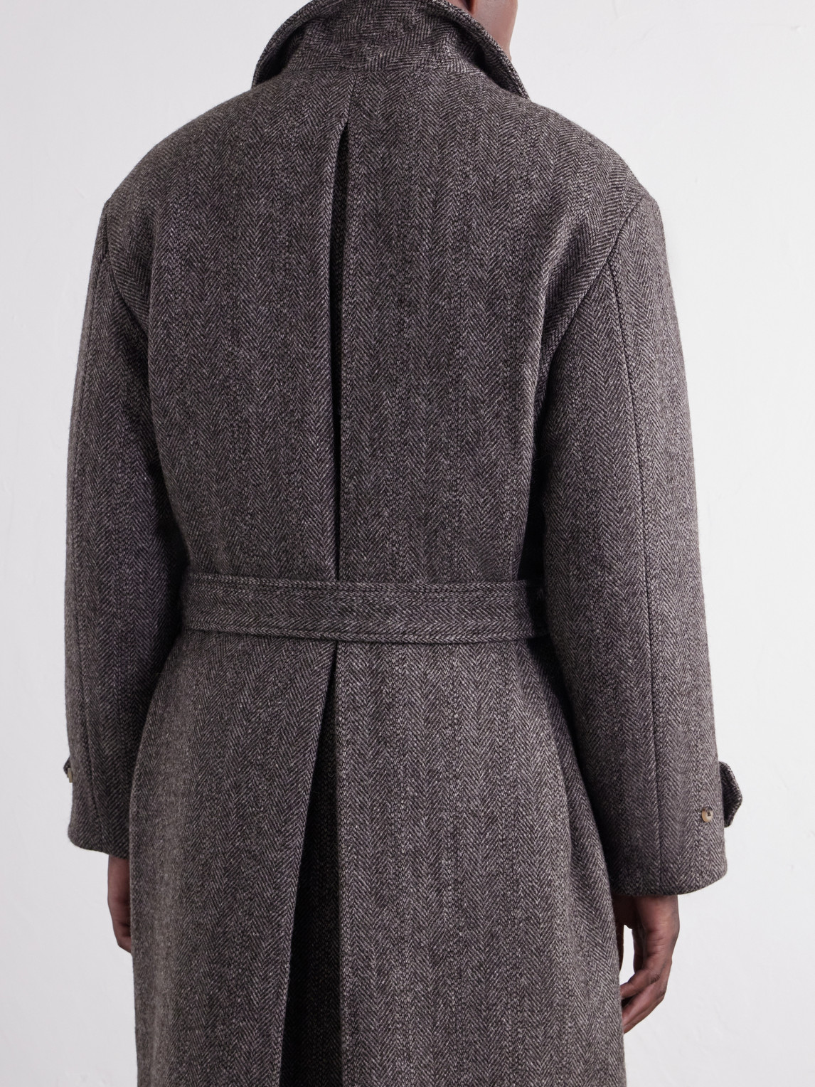 Double-Breasted Herringbone Wool-Tweed Coat