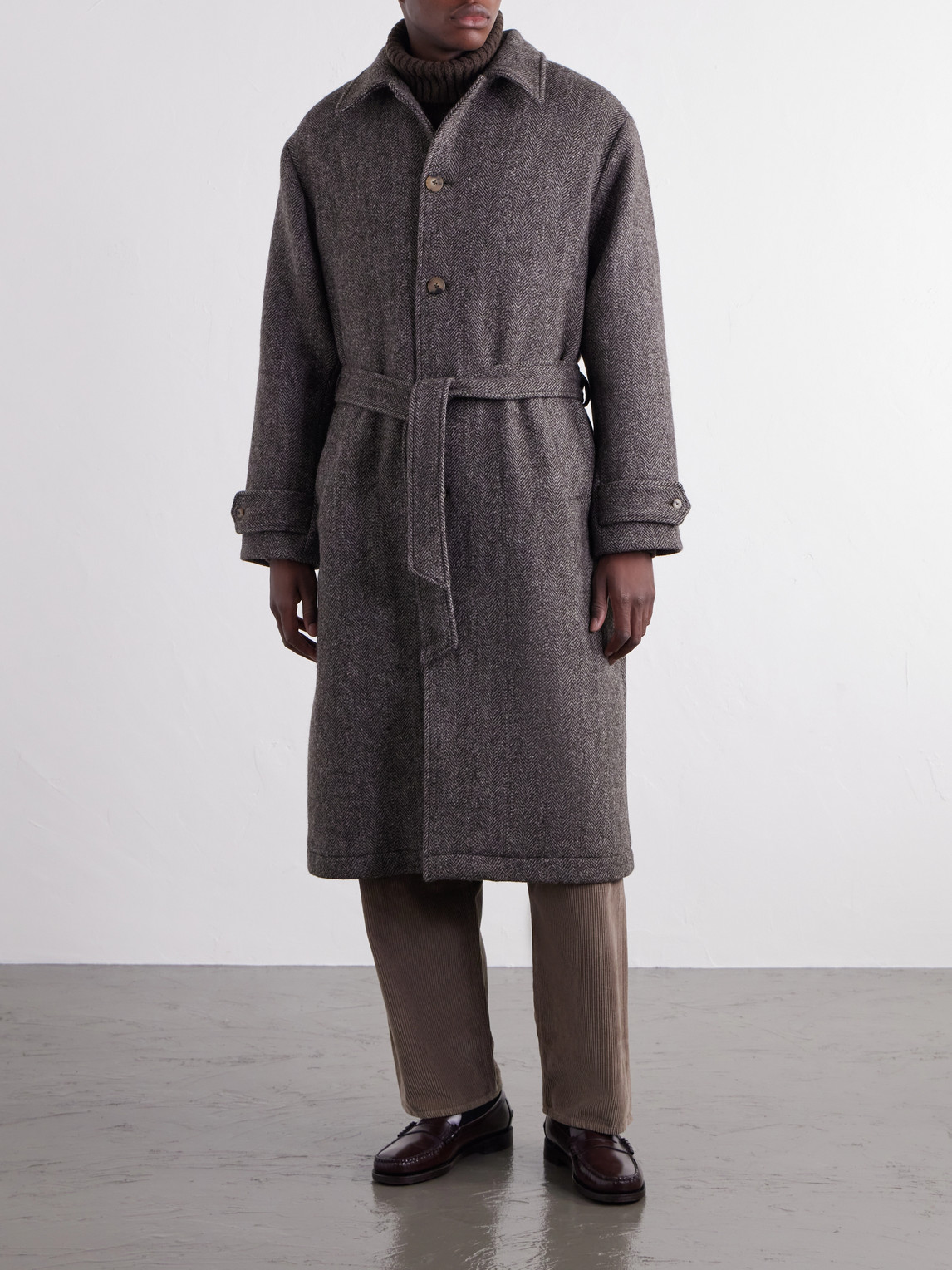 Double-Breasted Herringbone Wool-Tweed Coat