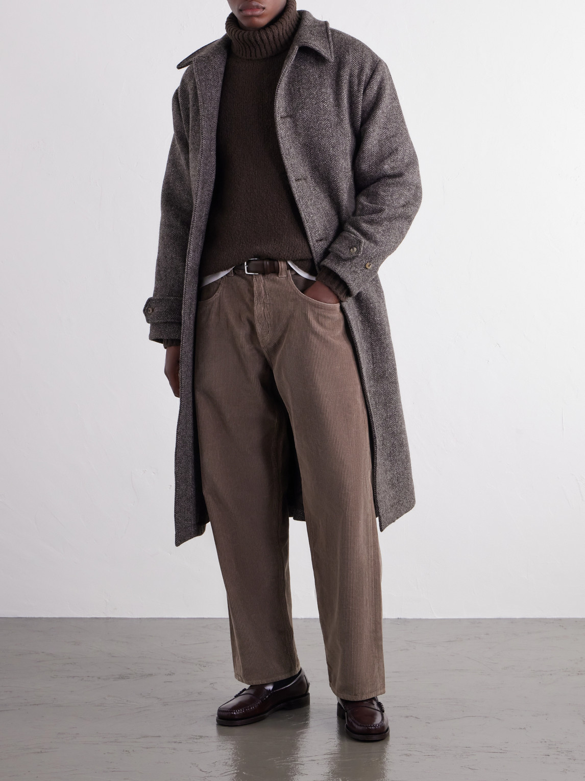 Double-Breasted Herringbone Wool-Tweed Coat