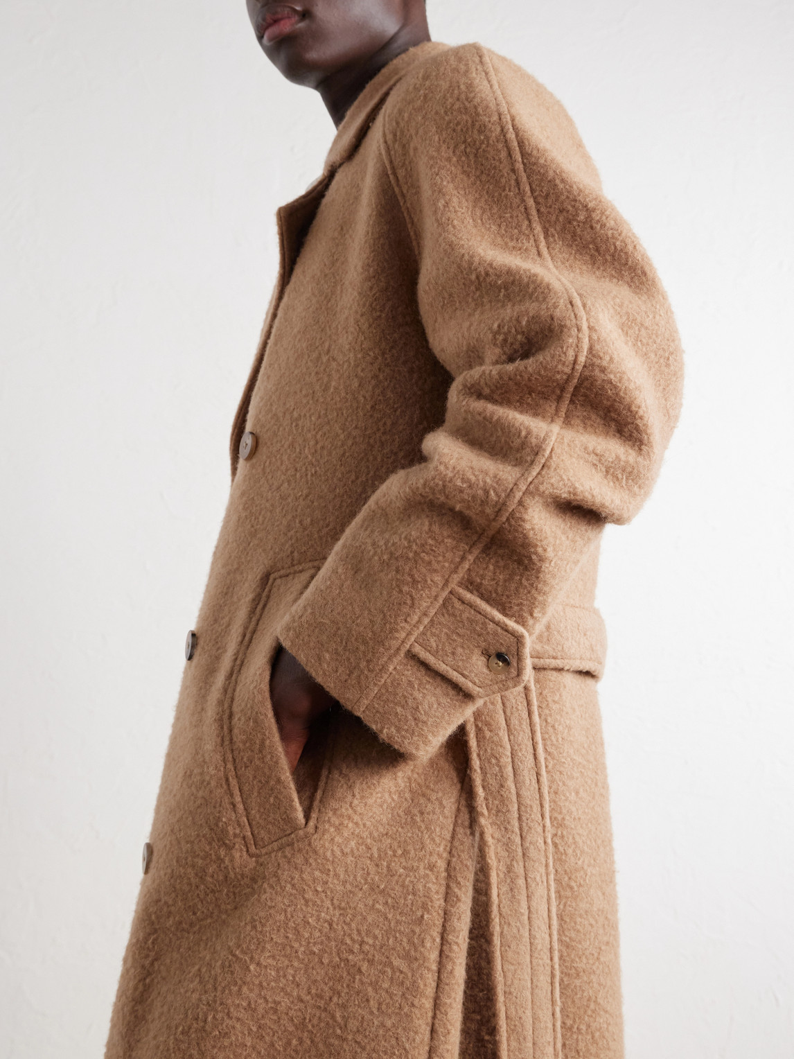 Belted Double-Breasted Brushed Wool And Camel Hair-Blend Coat