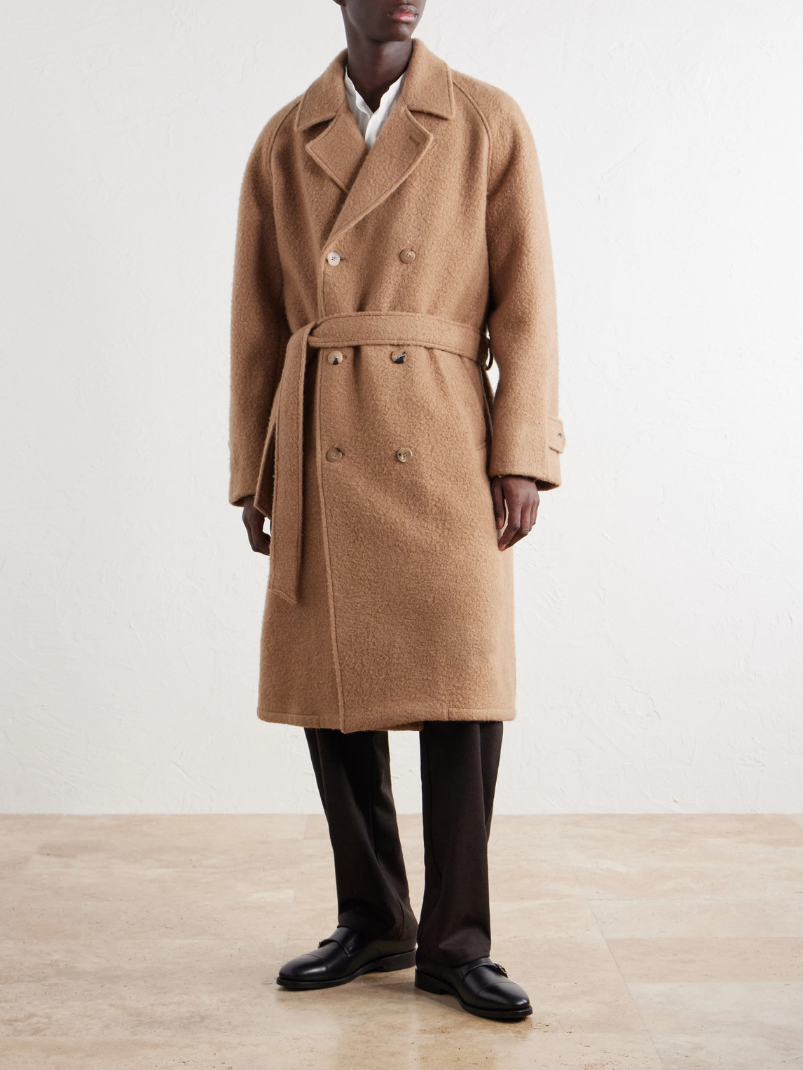 Belted Double-Breasted Brushed Wool And Camel Hair-Blend Coat
