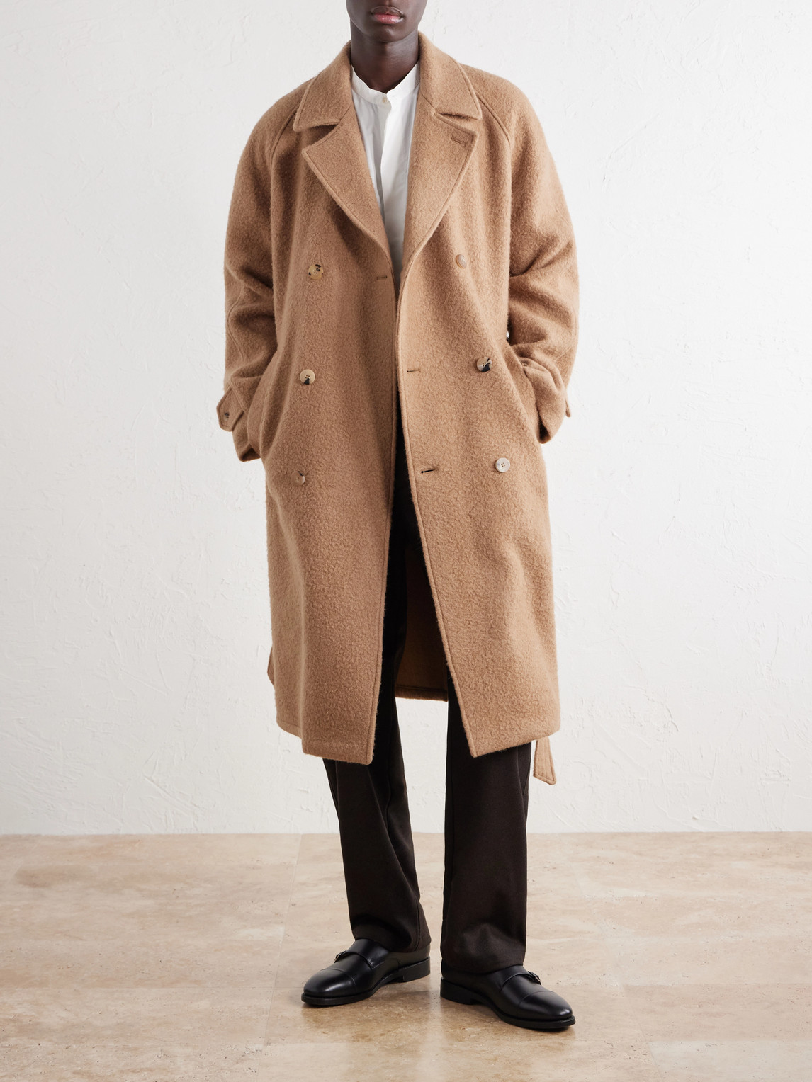 Belted Double-Breasted Brushed Wool And Camel Hair-Blend Coat