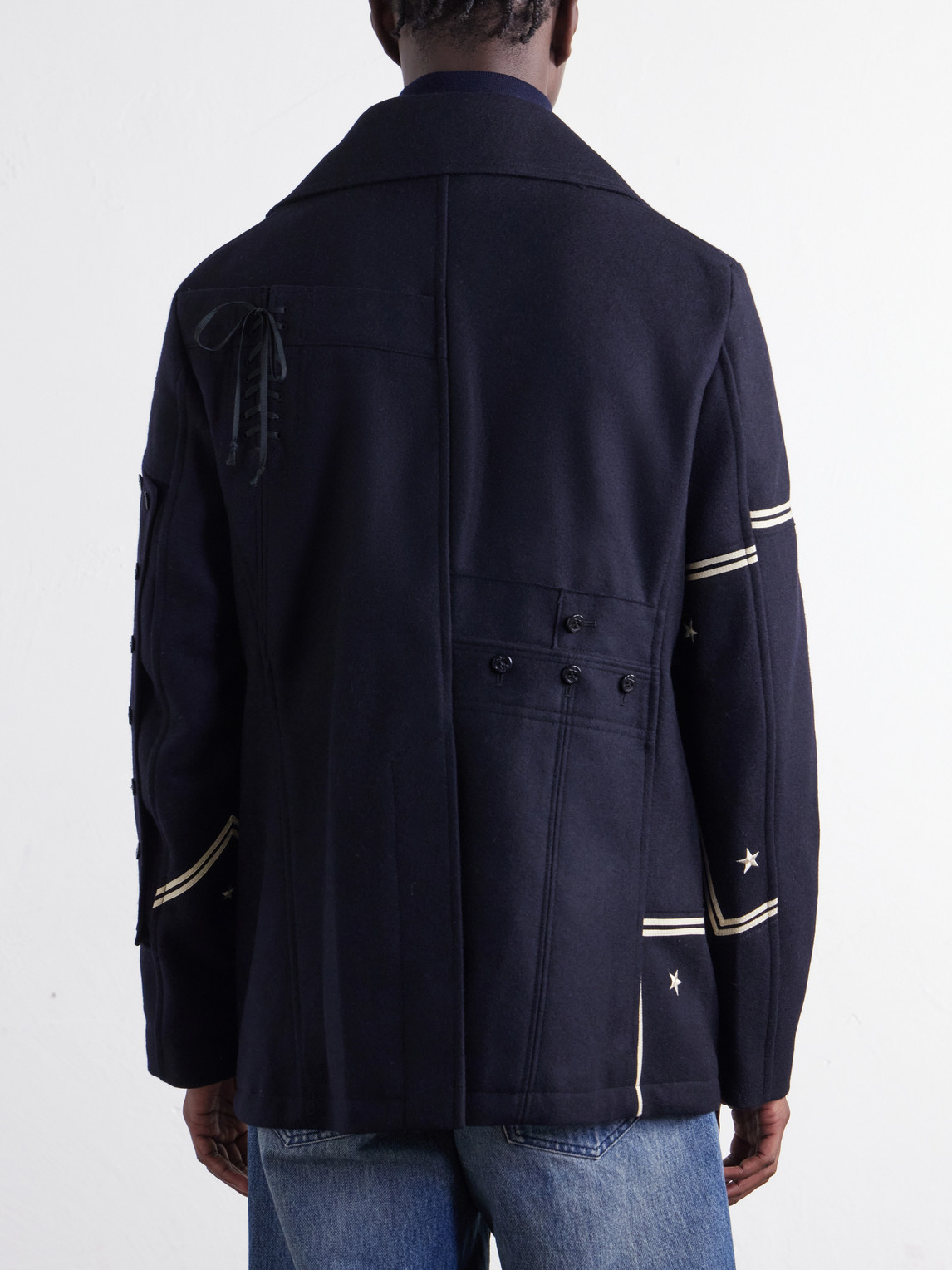 Double-Breasted Appliquéd Wool-Blend Felt Coat