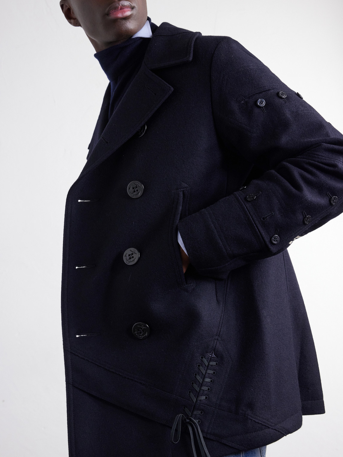 Double-Breasted Appliquéd Wool-Blend Felt Coat