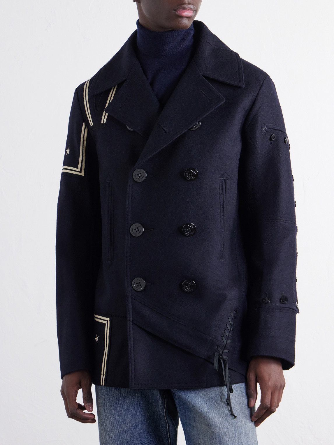 Double-Breasted Appliquéd Wool-Blend Felt Coat
