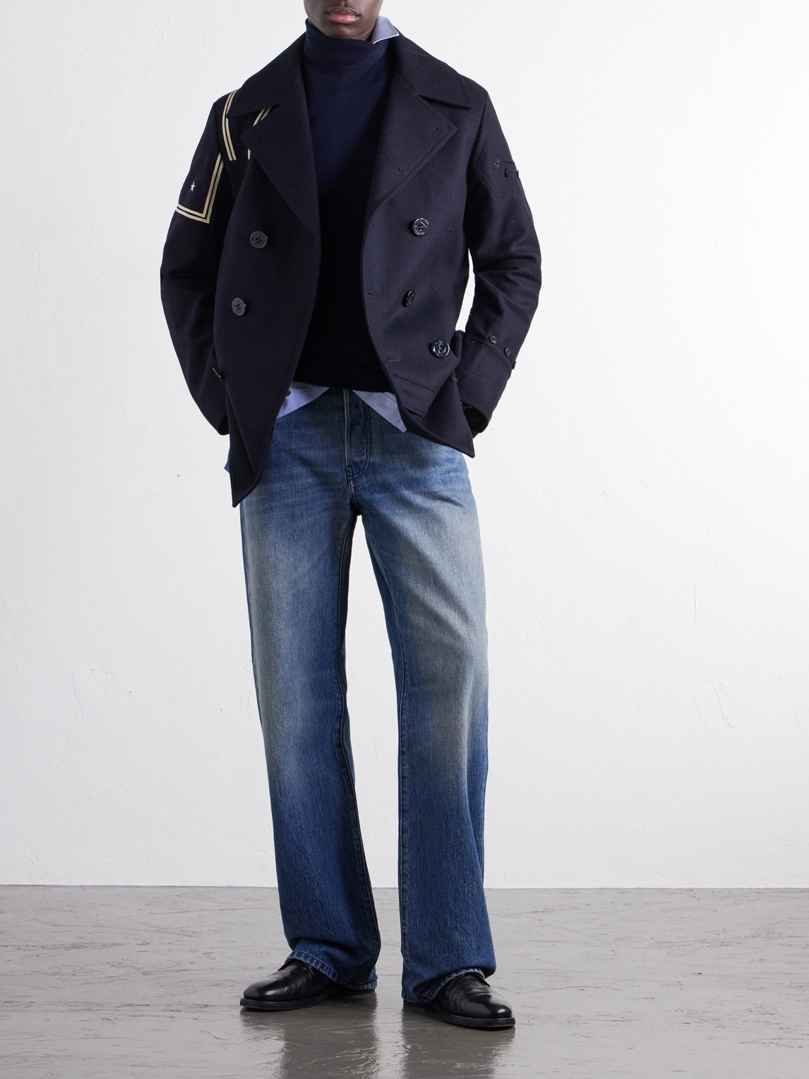 Double-Breasted Appliquéd Wool-Blend Felt Coat