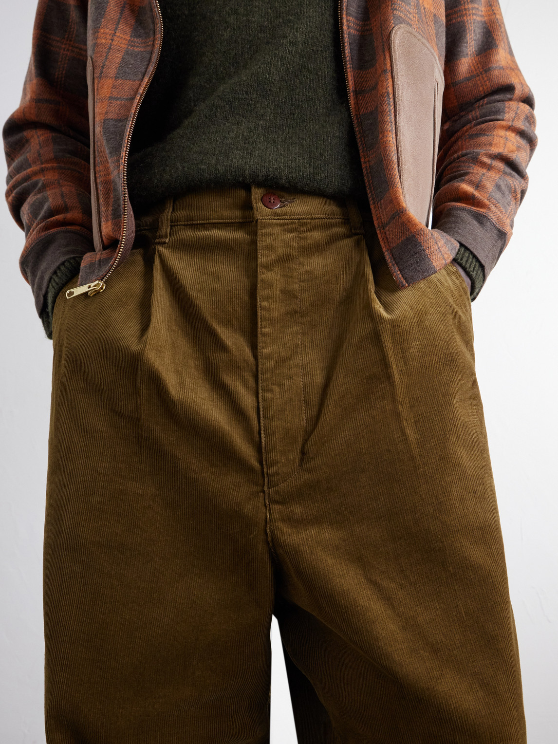 Wide-Leg Pleated Garment-Washed Cotton-Blend Corduroy