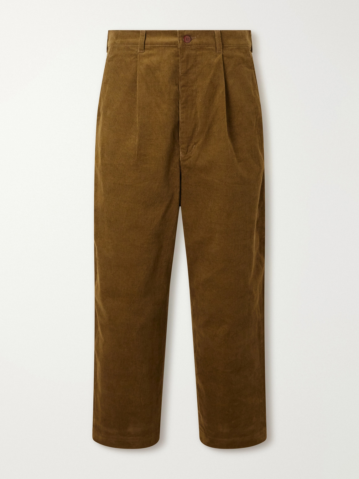 Wide-Leg Pleated Garment-Washed Cotton-Blend Corduroy