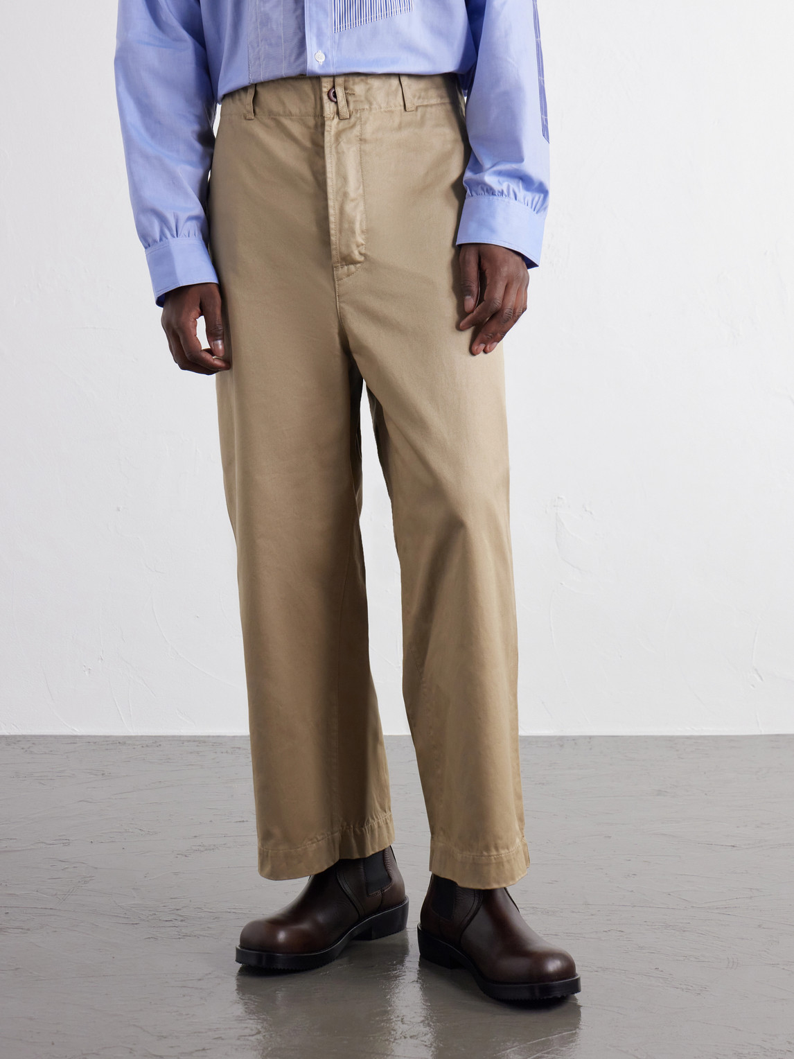 Straight-Leg Garment-Dyed Cotton-Gabardine Trousers