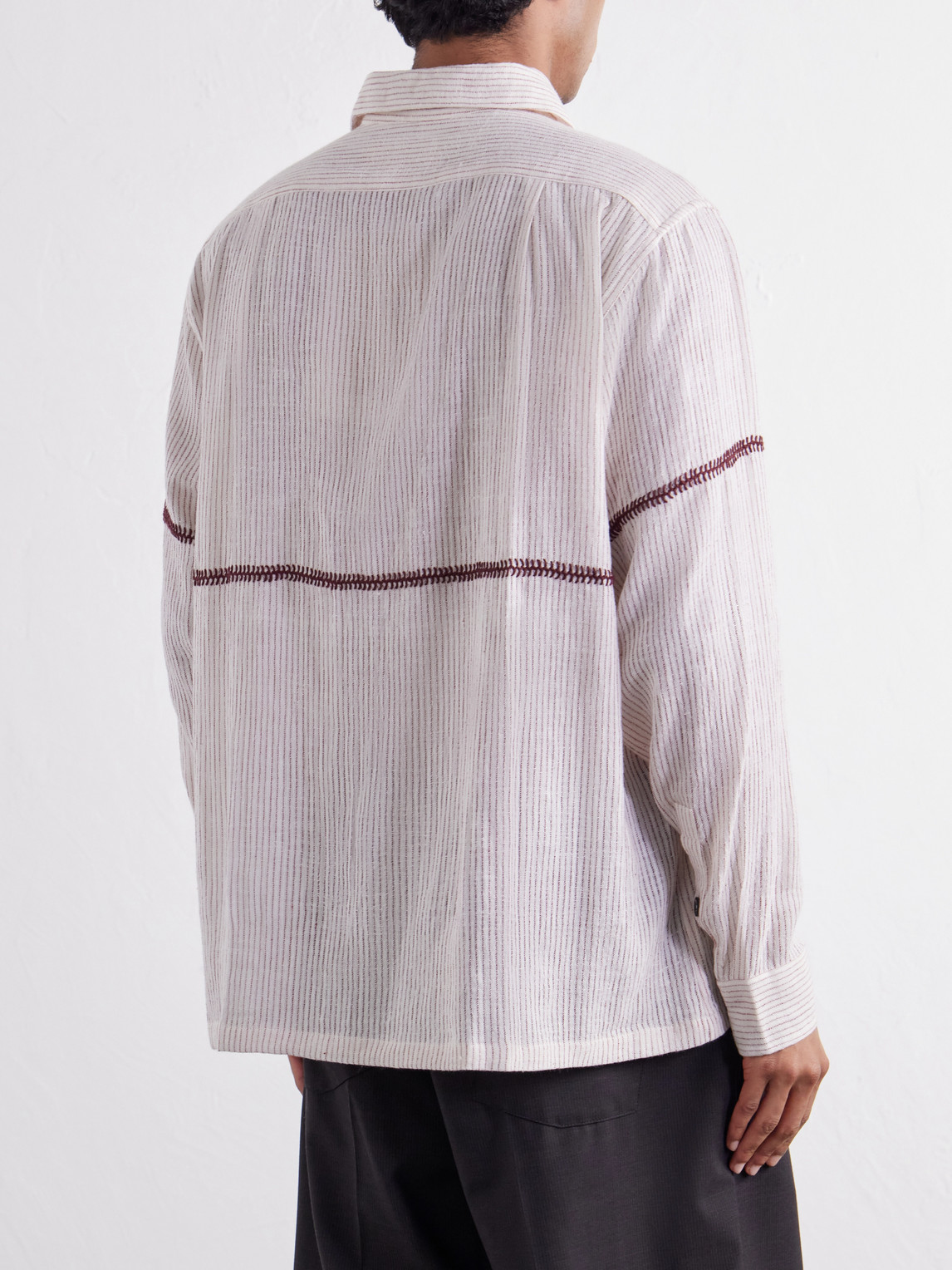 Rabari Embroidered Pinstriped Cotton Shirt