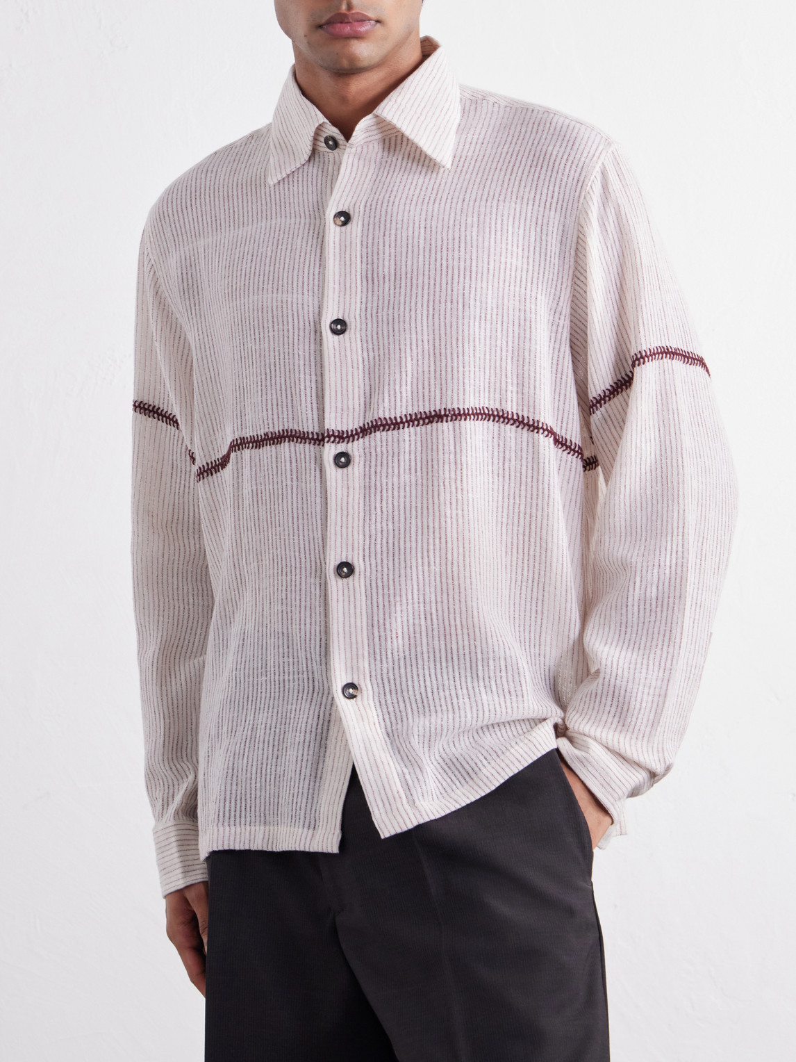 Rabari Embroidered Pinstriped Cotton Shirt