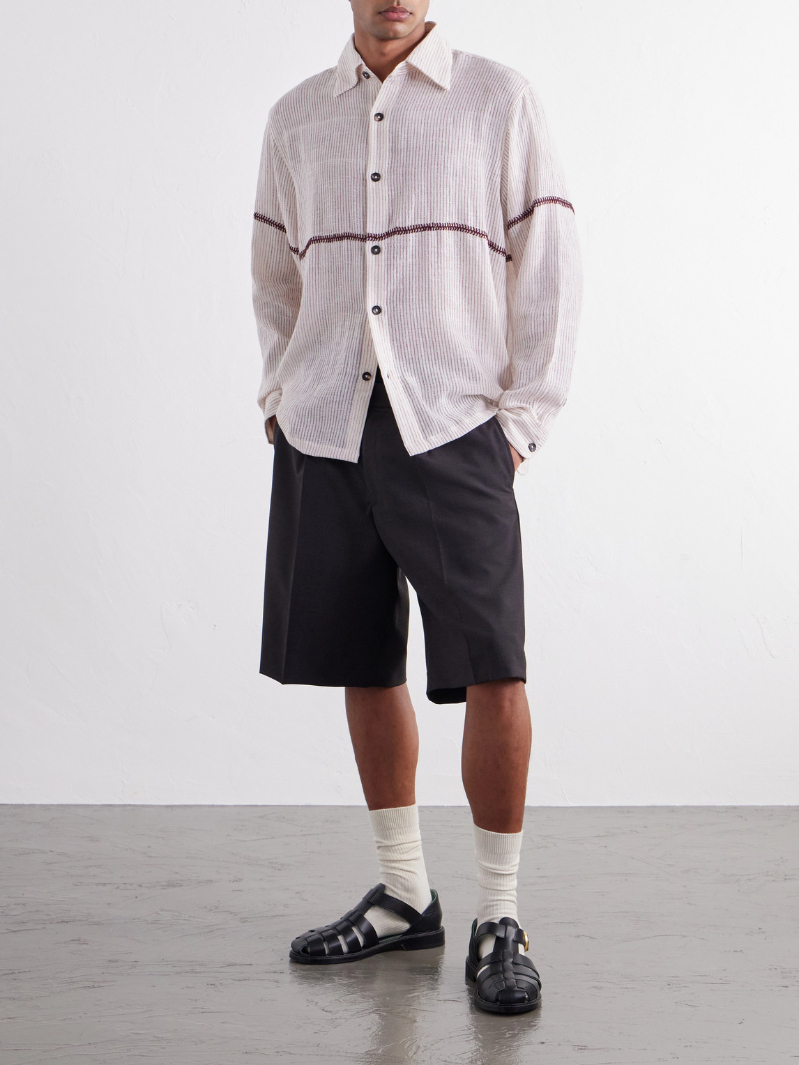Rabari Embroidered Pinstriped Cotton Shirt