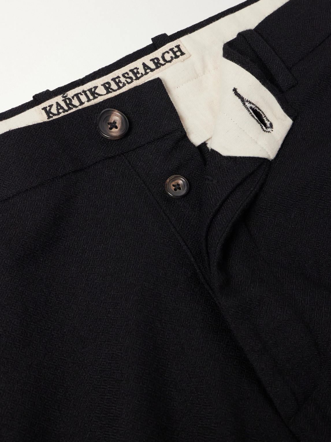 Straight-Leg Pleated Bead-Embroidered Wool Trousers