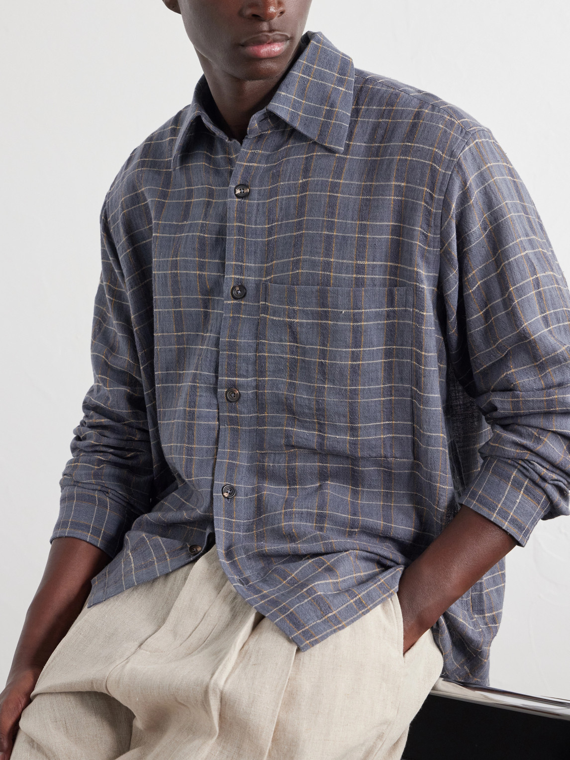Checked Cotton And Silk-Blend Shirt