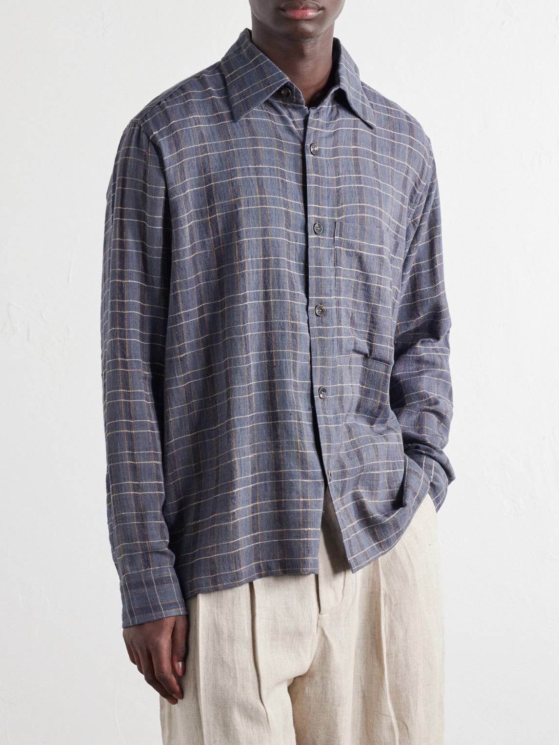 Checked Cotton And Silk-Blend Shirt