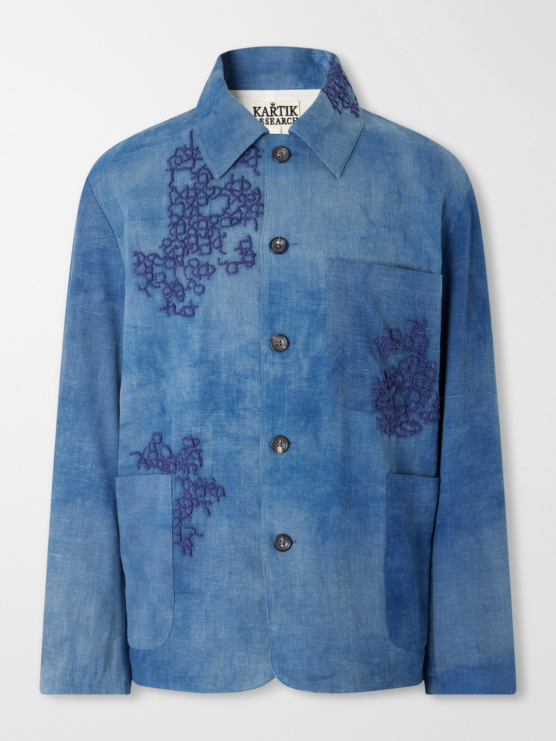 Kartik Research Embroidered Cotton Chore Jacket In Blue