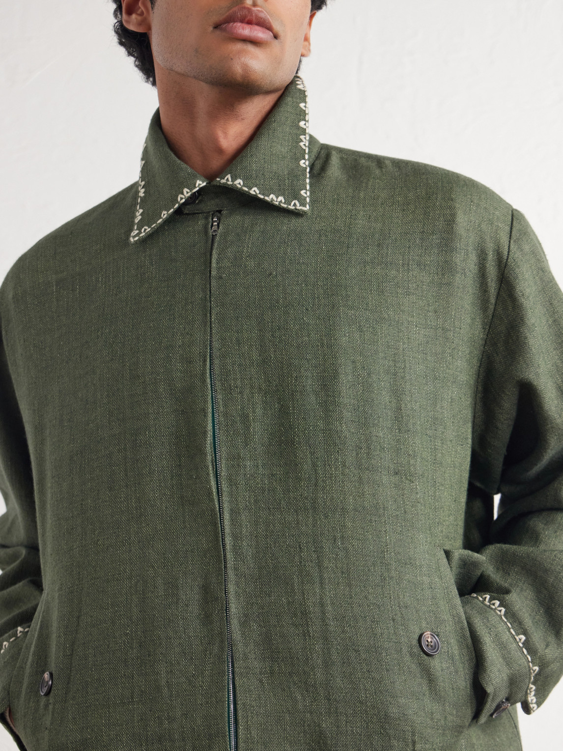 And Linen-Blend Canvas Blouson Jacket