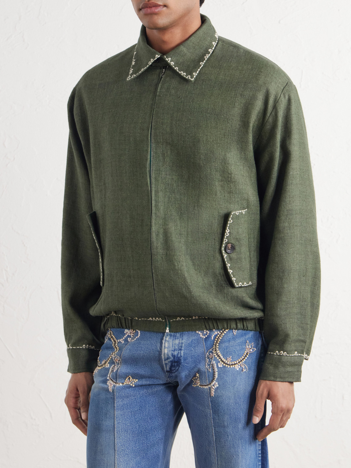 And Linen-Blend Canvas Blouson Jacket