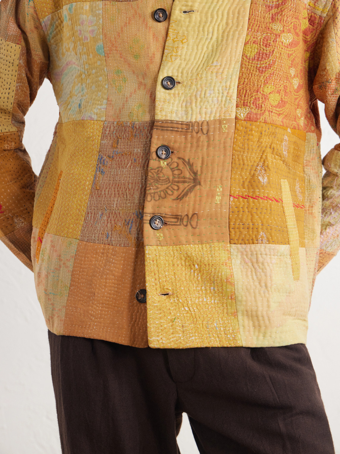 Vintage Kantha Patchwork Quilted Cotton-Voile Jacket
