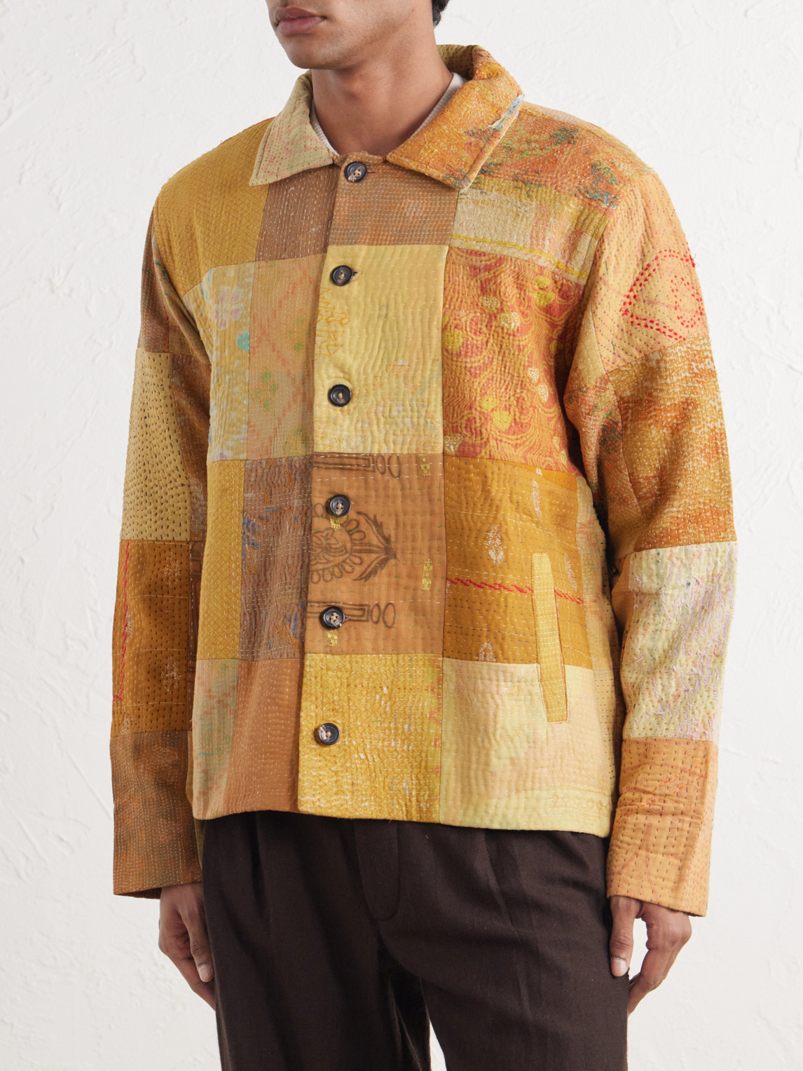 Vintage Kantha Patchwork Quilted Cotton-Voile Jacket