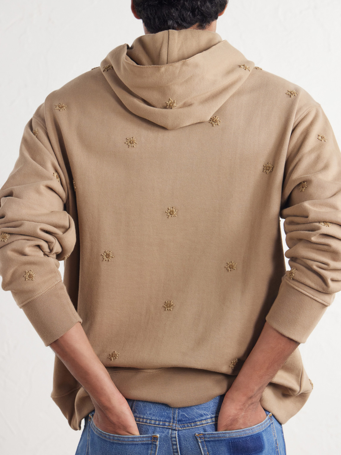 Bead-Embellished Embroidered Cotton-Jersey Hoodie