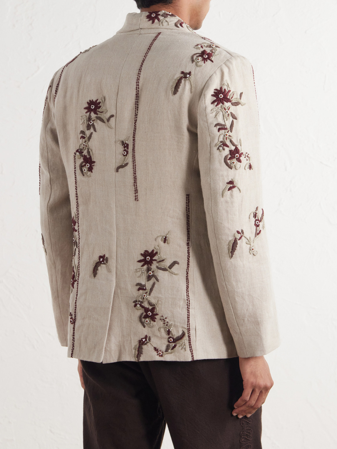 Bead-Embellished Embroidered Shawl-Collar Blazer