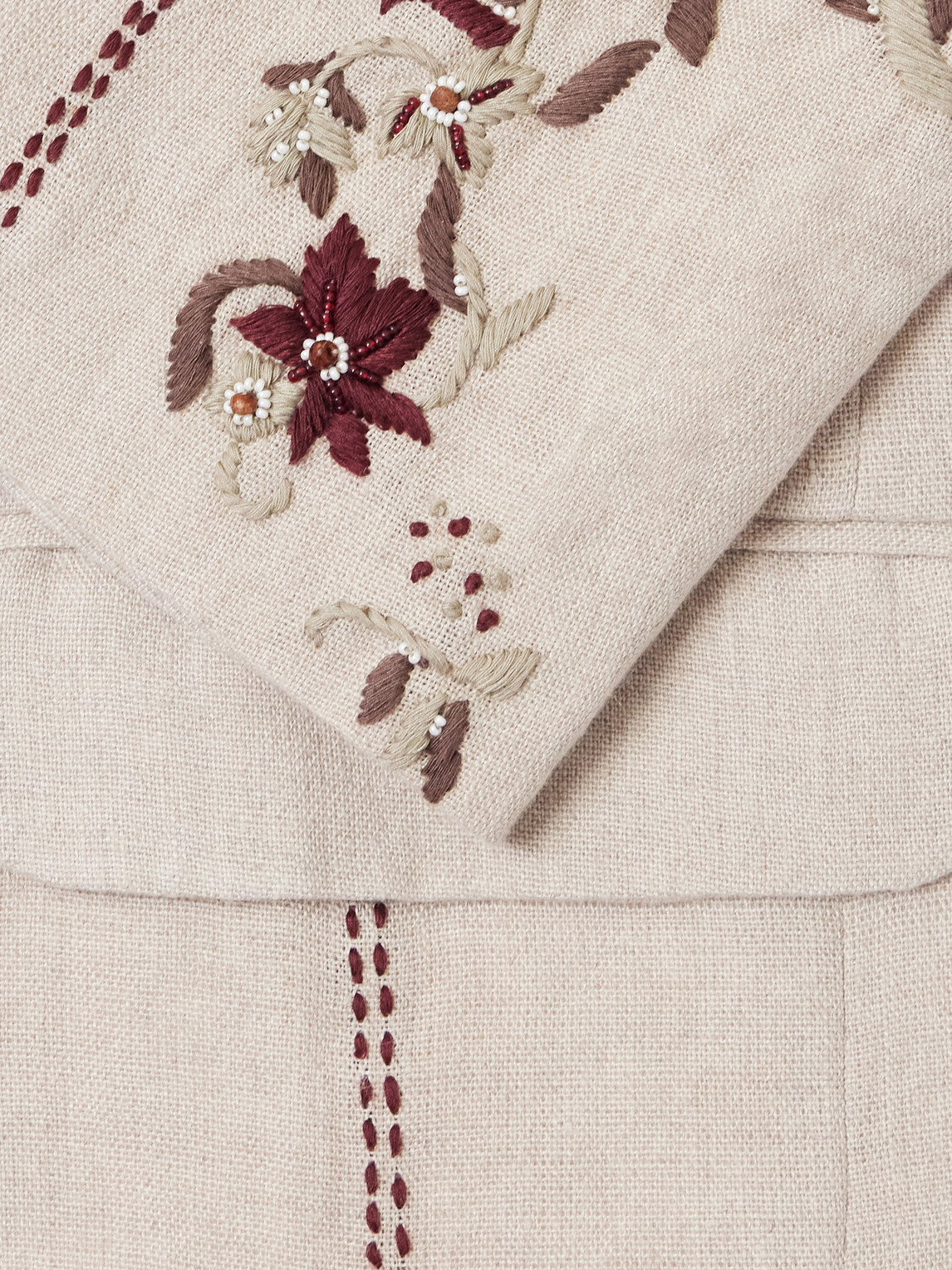 Bead-Embellished Embroidered Shawl-Collar Blazer