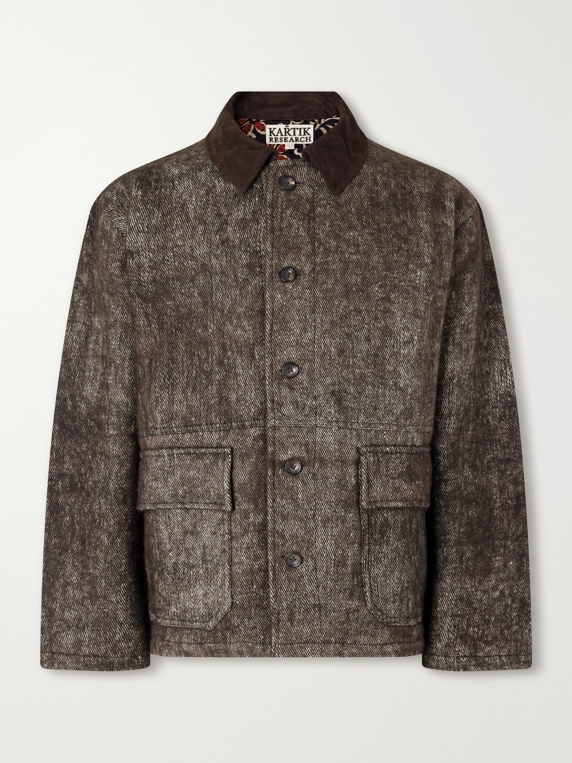Kartik Research Suede-trimmed Yak And Silk-blend Twill Jacket In Brown