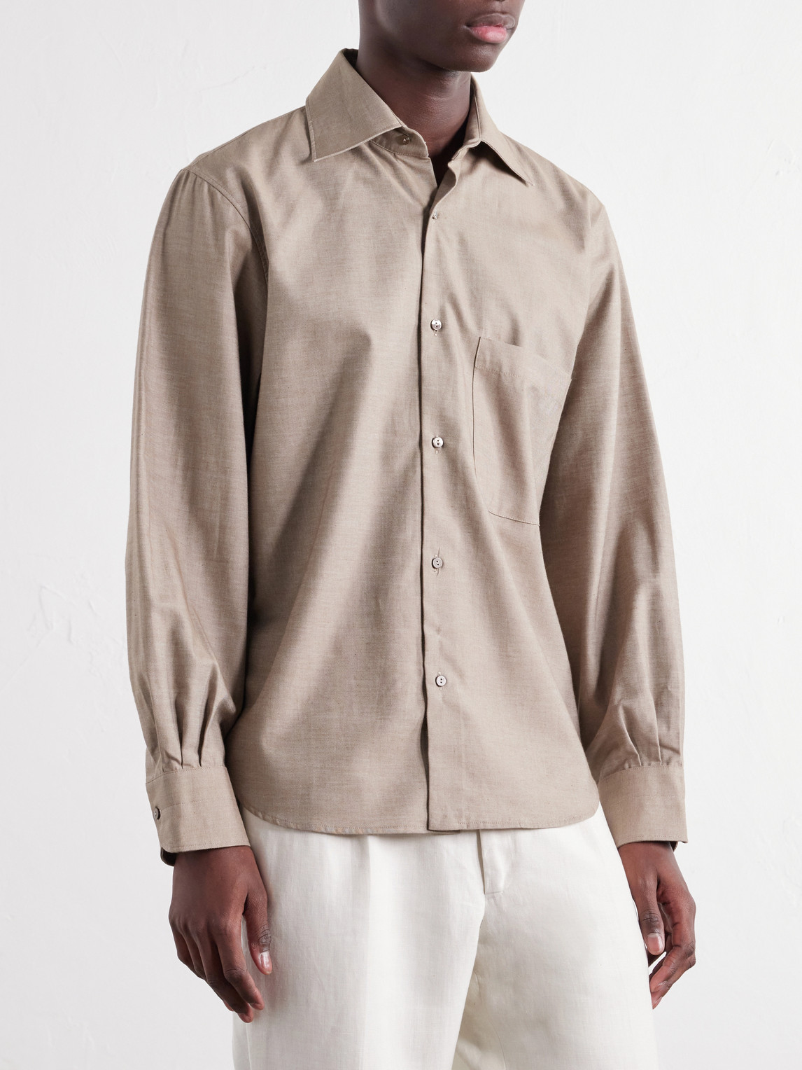 Stòffa - Spread-Collar Brushed Cotton Woven Shirt