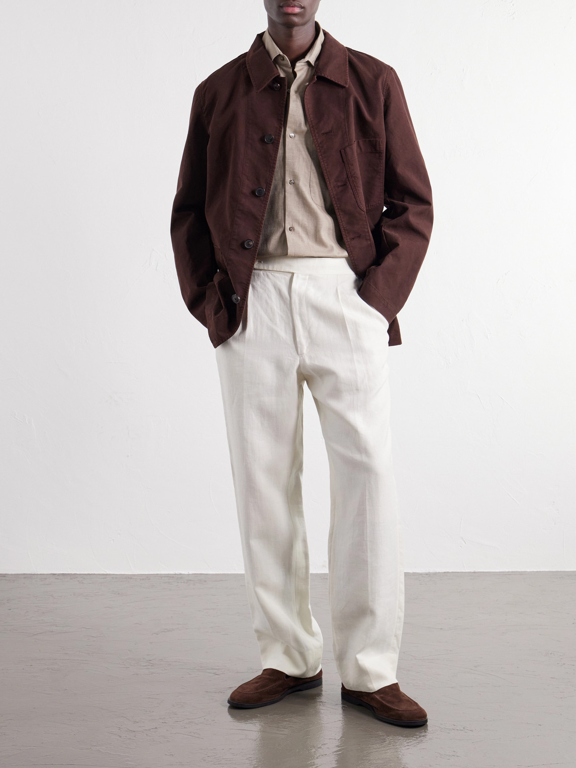 Stòffa - Spread-Collar Brushed Cotton Woven Shirt