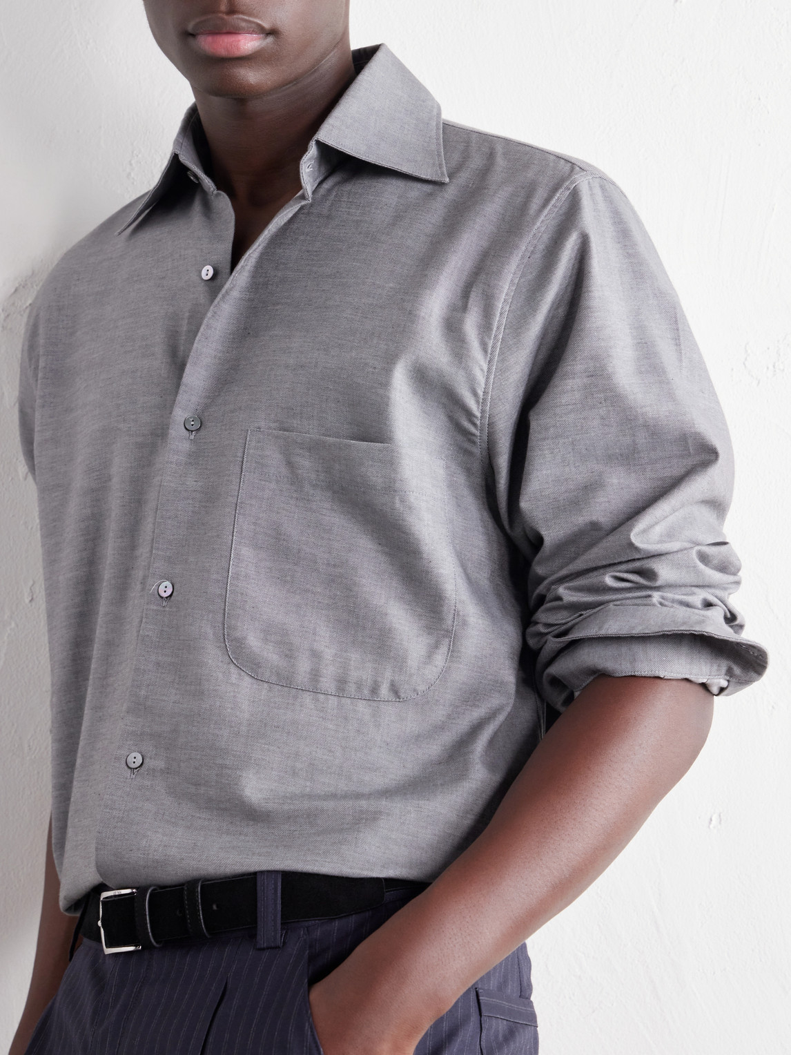 Stòffa - Spread-Collar Brushed Cotton Woven Shirt