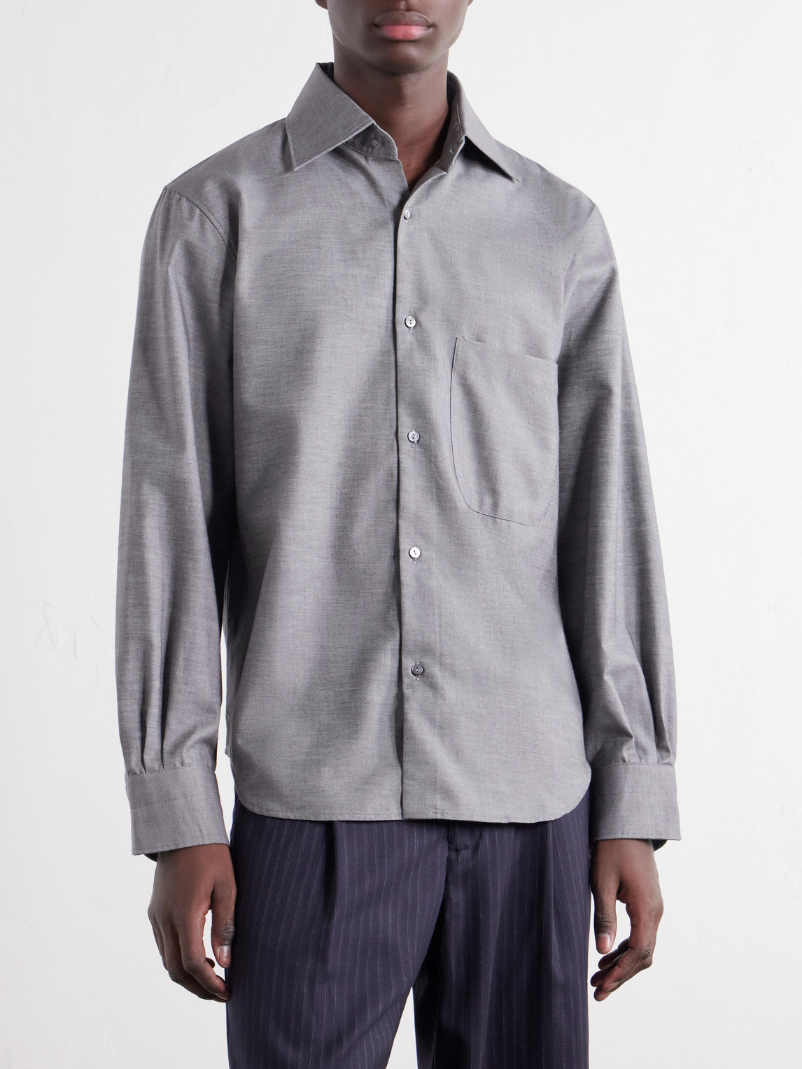 Stòffa - Spread-Collar Brushed Cotton Woven Shirt