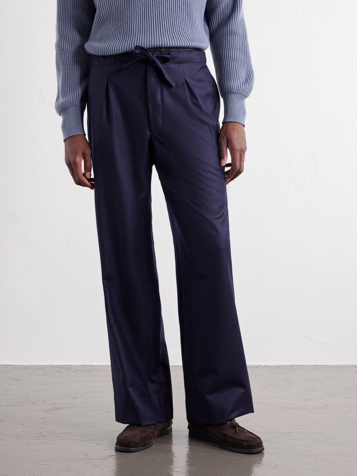 Stòffa - Wide-Leg Drawstring Wool And Cashmere-Blend Flannel Trousers