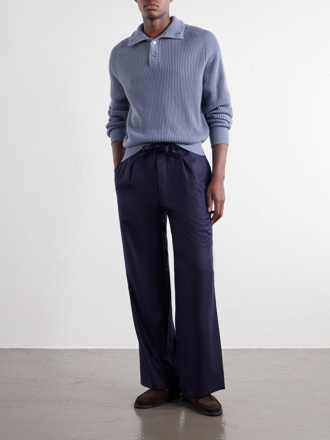 Stòffa - Wide-Leg Drawstring Wool And Cashmere-Blend Flannel Trousers